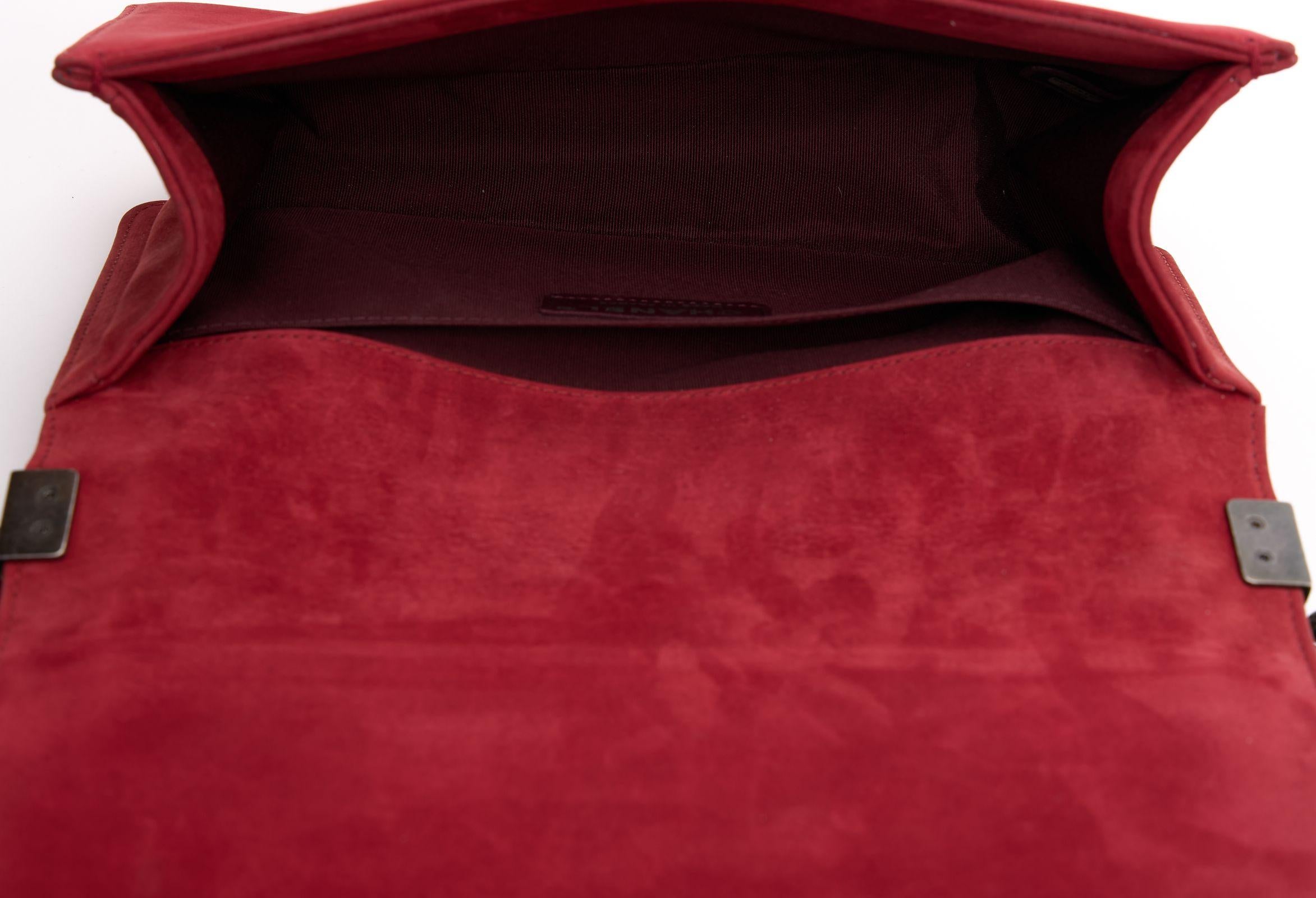 Chanel Red Suede Ruthenium Boy Bag For Sale 2