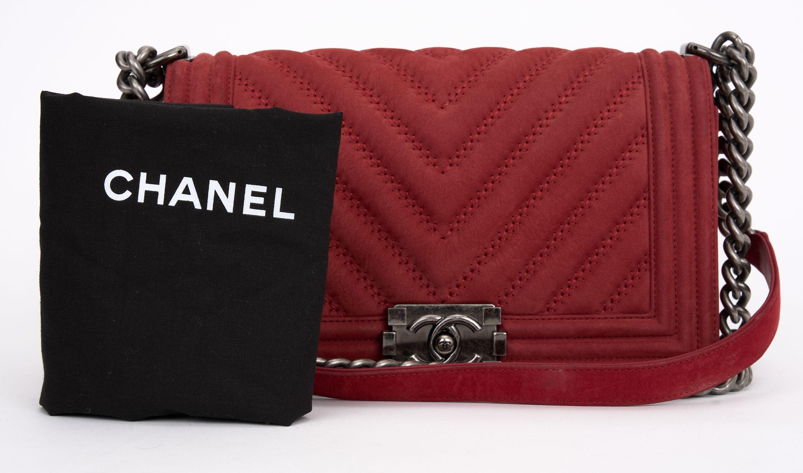 Chanel Red Suede Ruthenium Boy Bag For Sale 3
