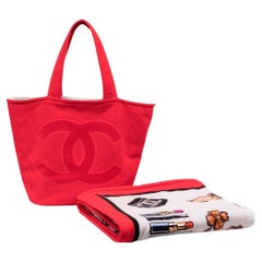 Chanel Red terrycloth CC Beach set