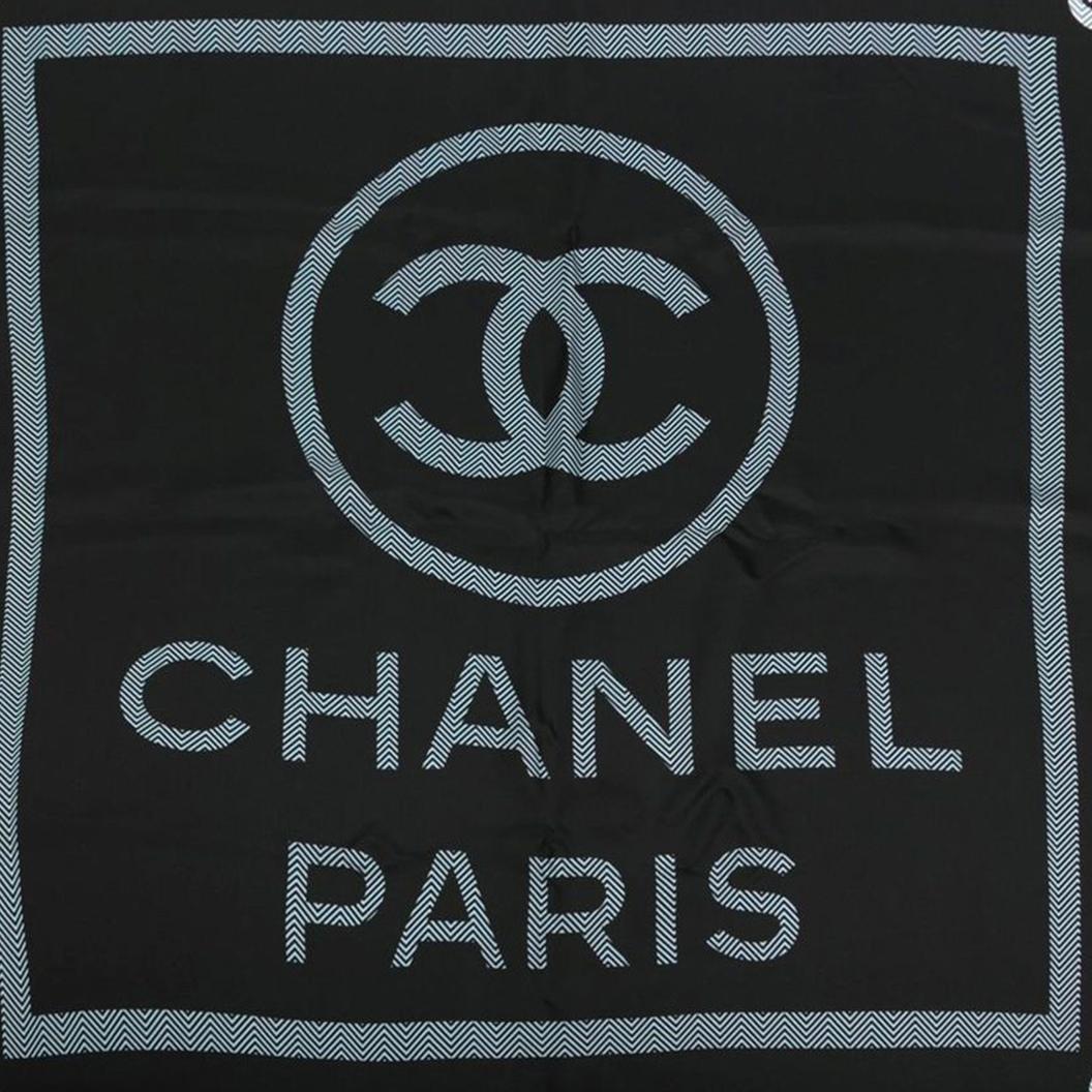 Women's Chanel Red Trim CC Logo Black Silk Scarf