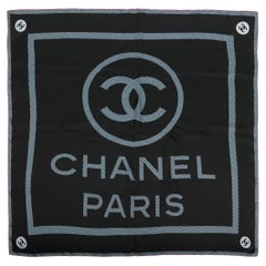 Chanel Red Trim CC Logo Black Silk Scarf