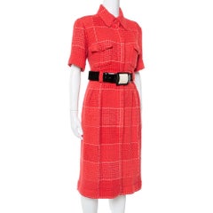 Chanel Red Tweed Belted Midi Dress L