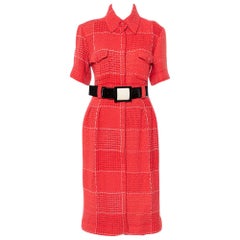 Chanel Red Tweed Belted Midi Dress L