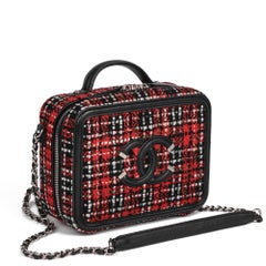 CHANEL Red Tweed & Black Lambskin Leather Small Filigree Vanity Case