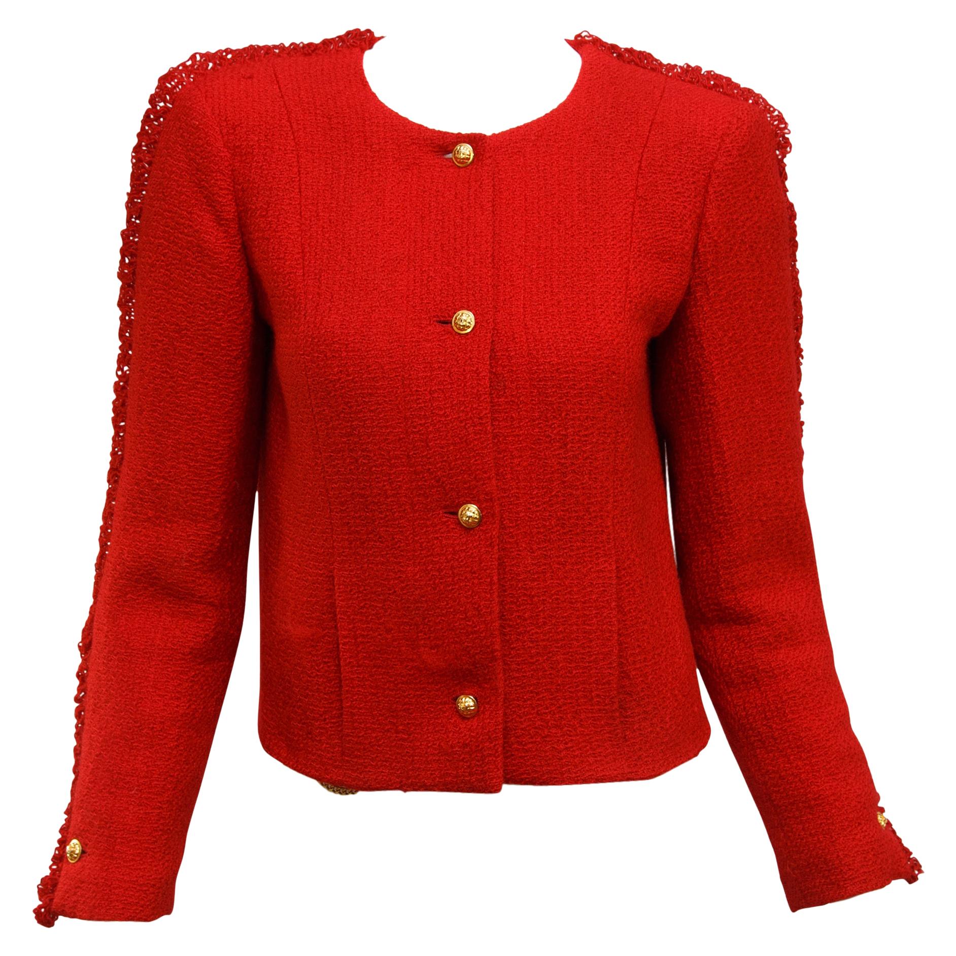 Chanel Red Tweed Cropped Jacket