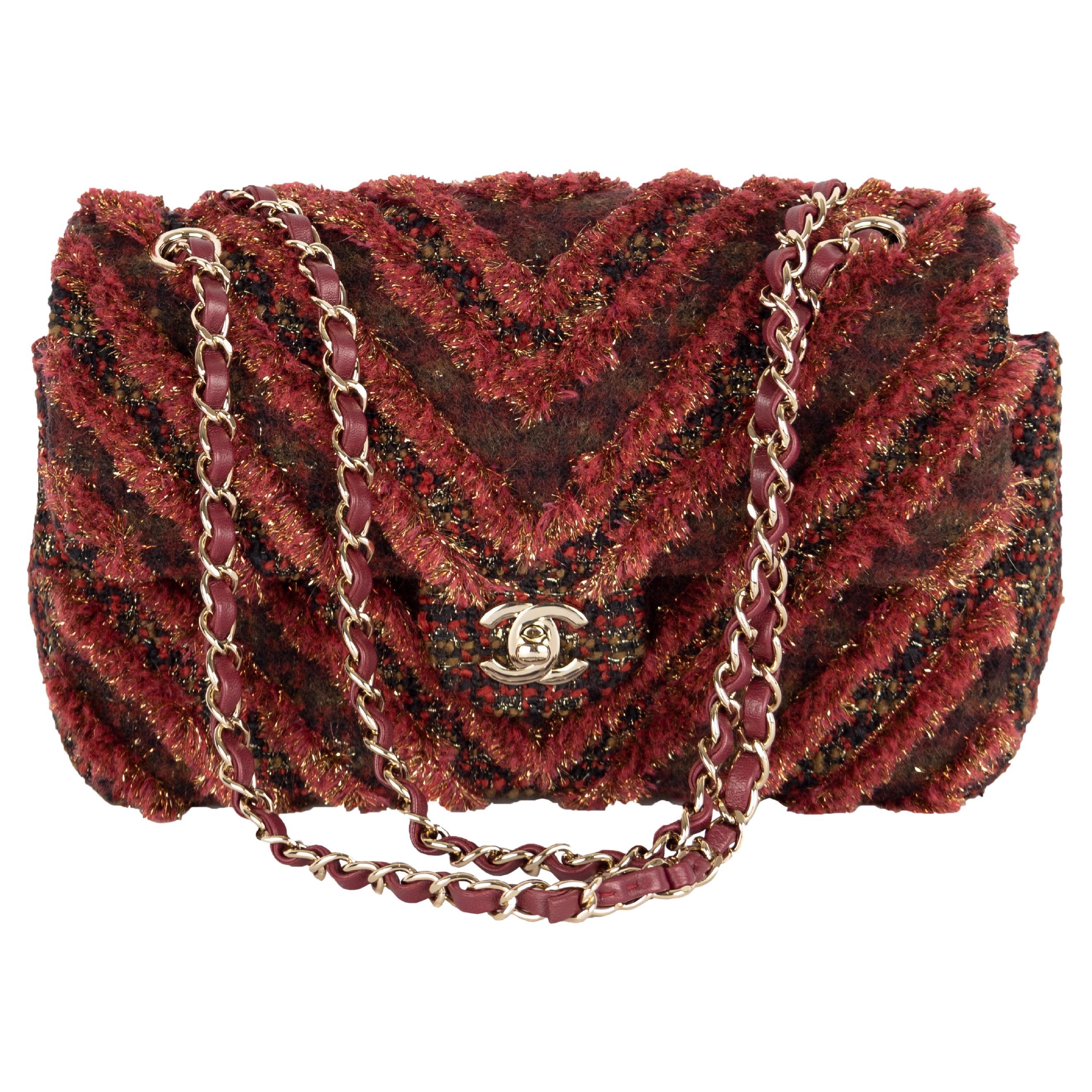 Large flap bag with top handle, Wool and silk tweed, glass and