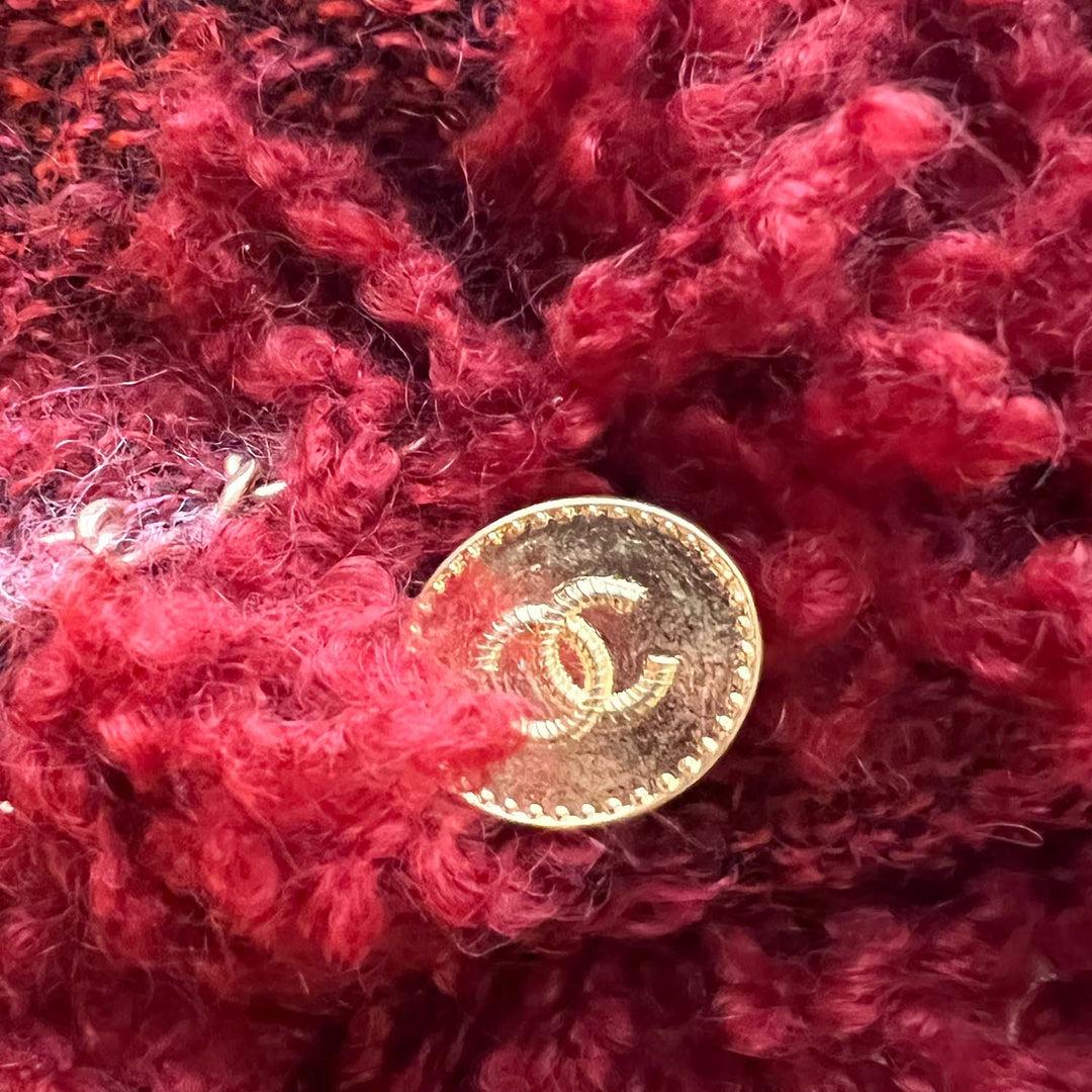 Chanel Red Tweed Fringed Clutch Bag In Gold Hardware For Sale 1