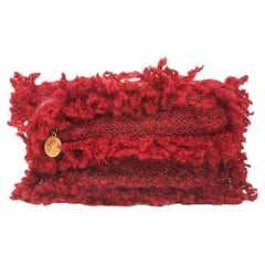 Chanel Red Tweed Fringed Clutch Bag In Gold Hardware