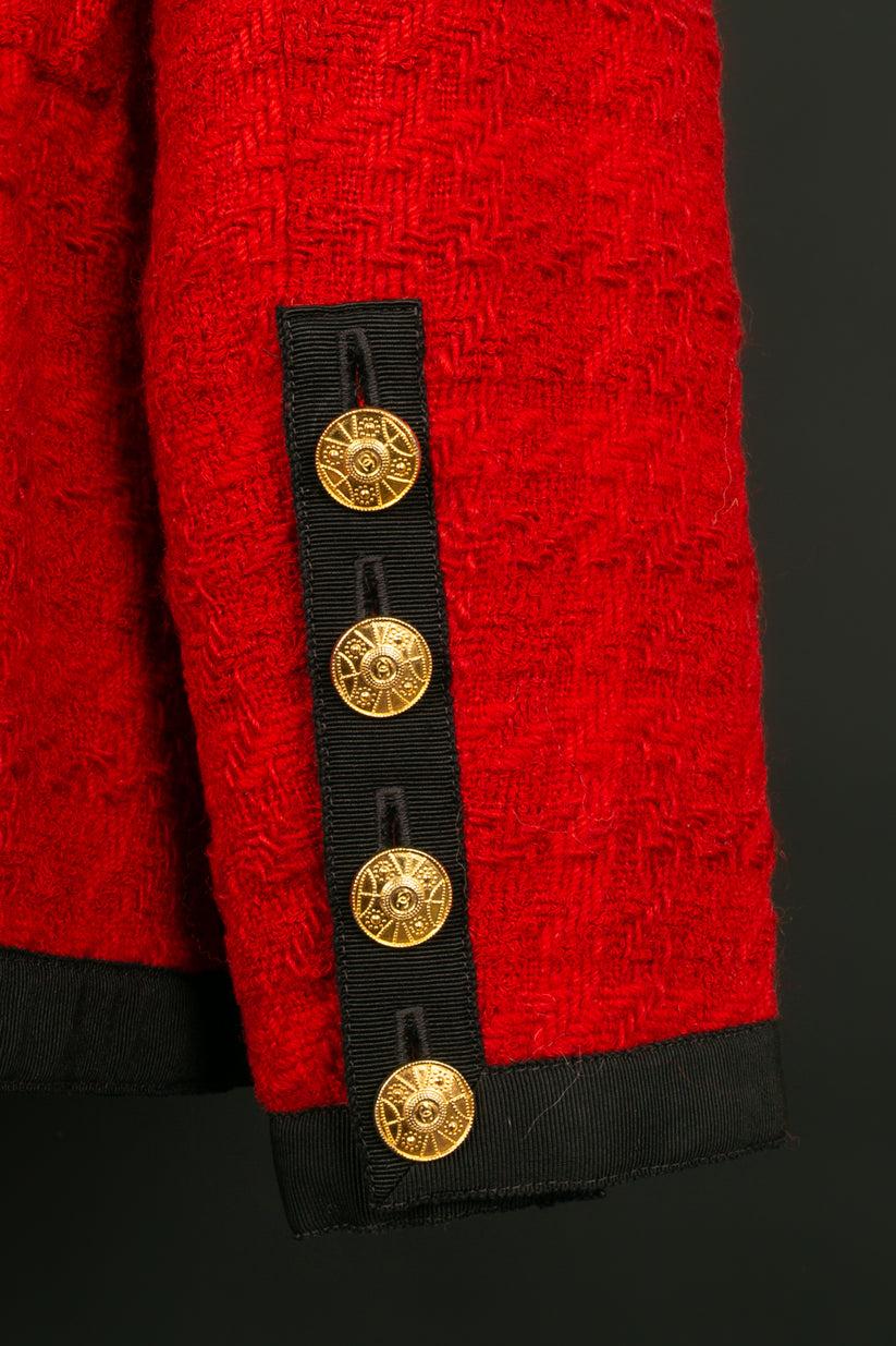 Chanel Red Tweed Jacket in Trimmed with Black Braid 3