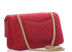 Chanel Red Velvet Chevron Gold Medium Evening Flap Shoulder Bag