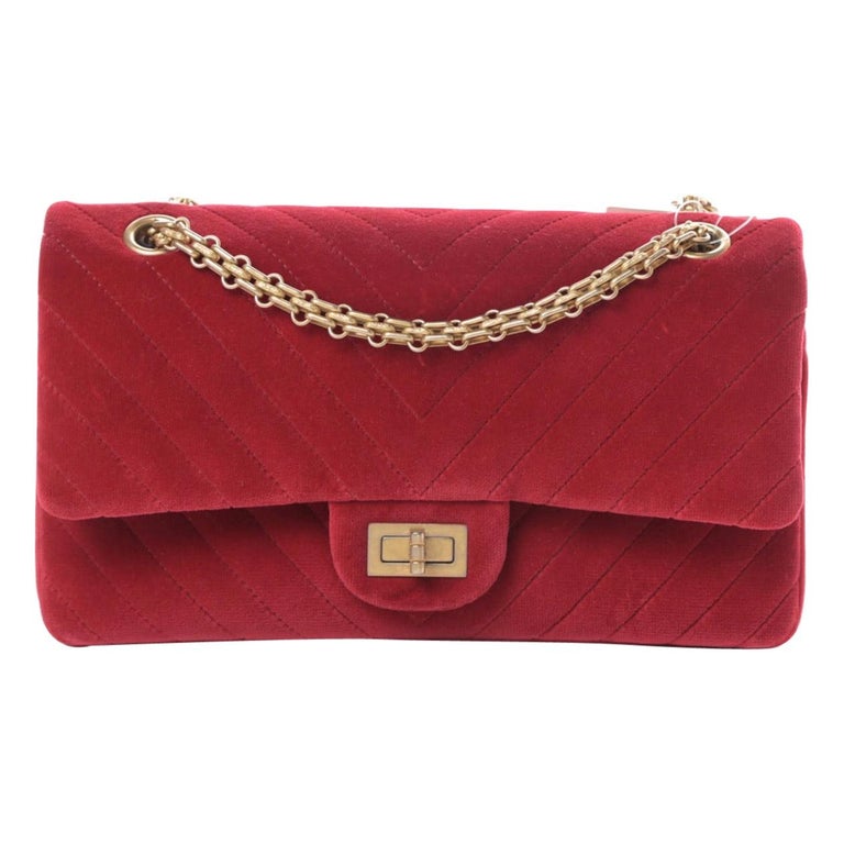 Chanel Red Velvet Chevron Gold Medium Evening Flap Shoulder Bag at 1stDibs