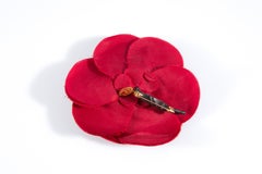 Chanel Red Velvet Silk Camelia Brooch
