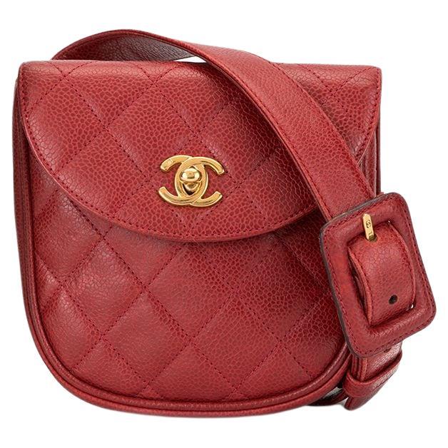 Chanel Red Vintage 1997 Rare Quilted Calfskin Waist Pouch Fanny Pack Belt Bum In Excellent Condition In Miami, FL