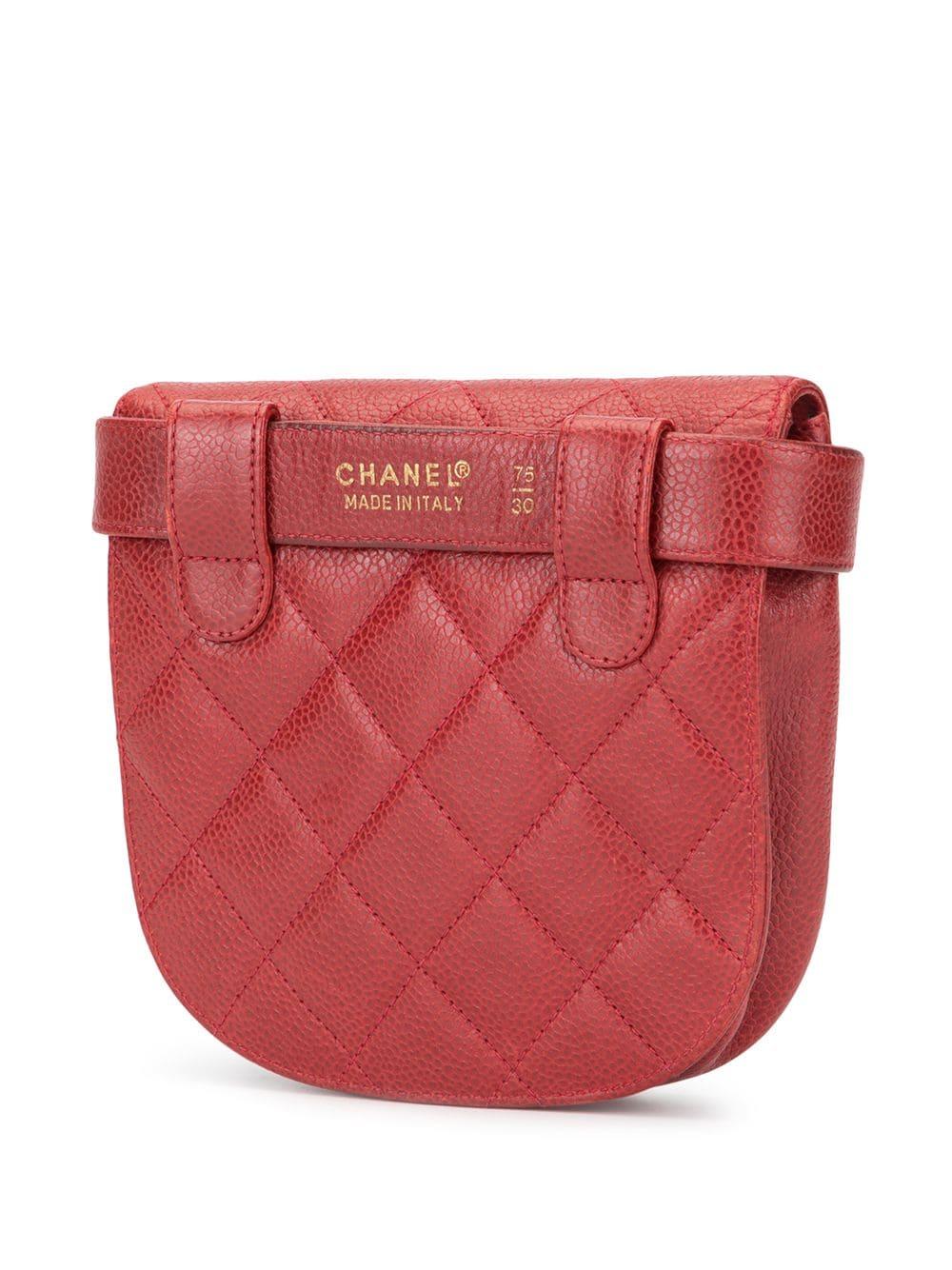 Women's or Men's Chanel Red Vintage 1997 Rare Quilted Calfskin Waist Pouch Fanny Pack Belt Bum