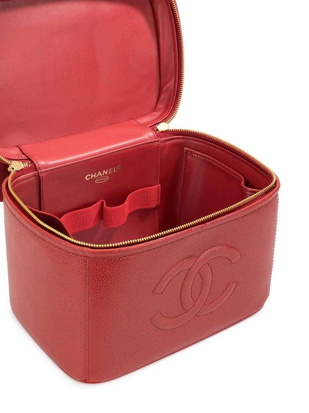 Sac à bandoulière de voyage Vanity Train Case rouge vintage Chanel 1998 en vente 1