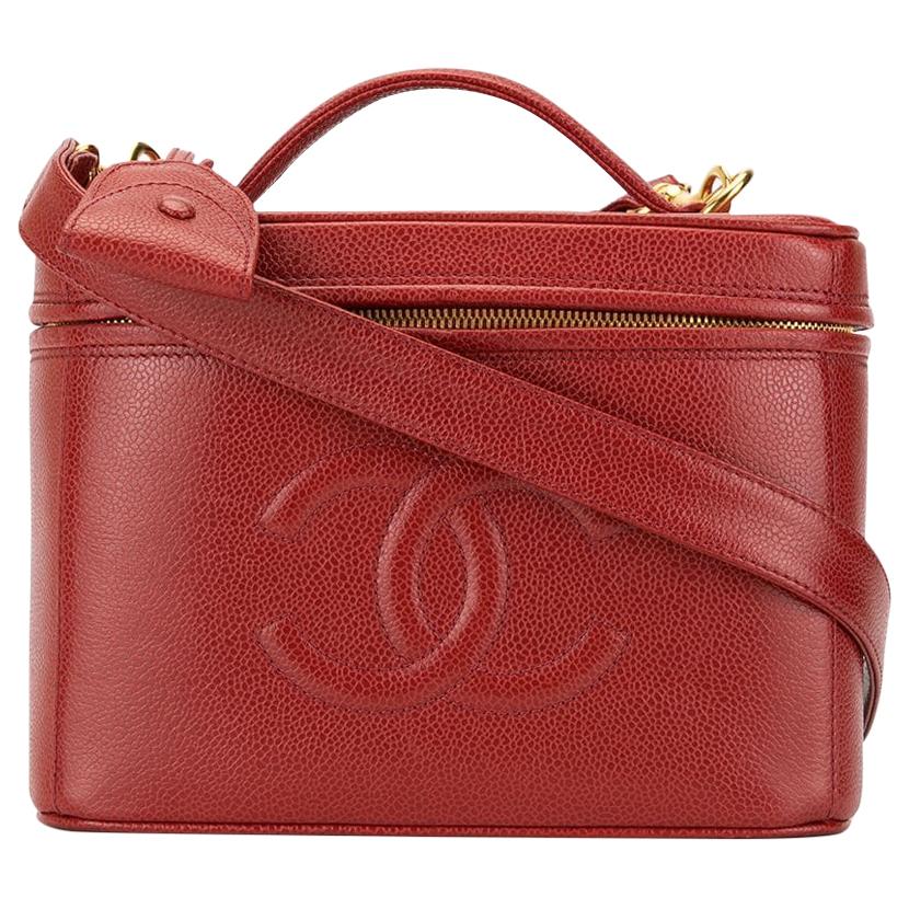 Chanel 1998 Red Vintage CC Travel Vanity Train Case Shoulder Crossbody Bag