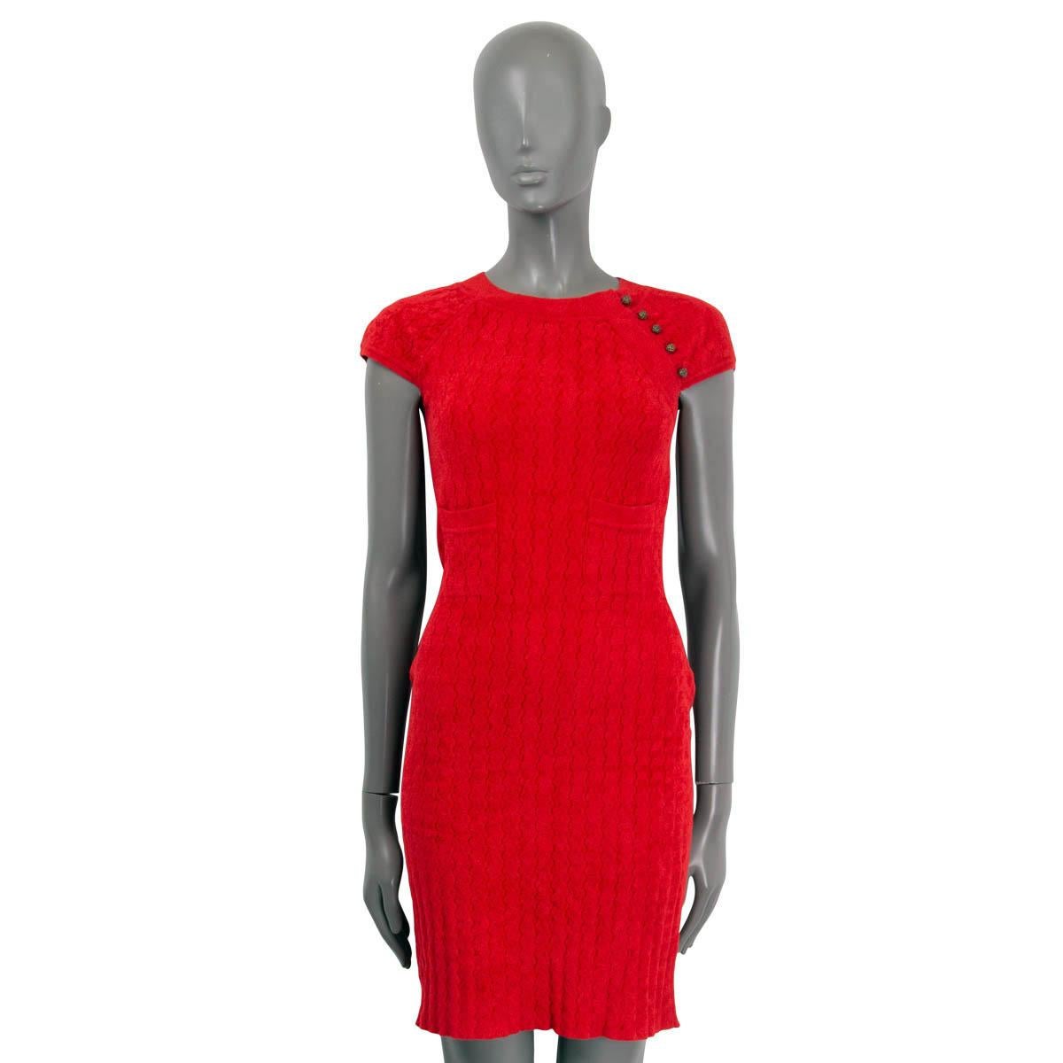 Red CHANEL red viscose 2010 10A SHANGHAI KNIT Dress 36 XS For Sale