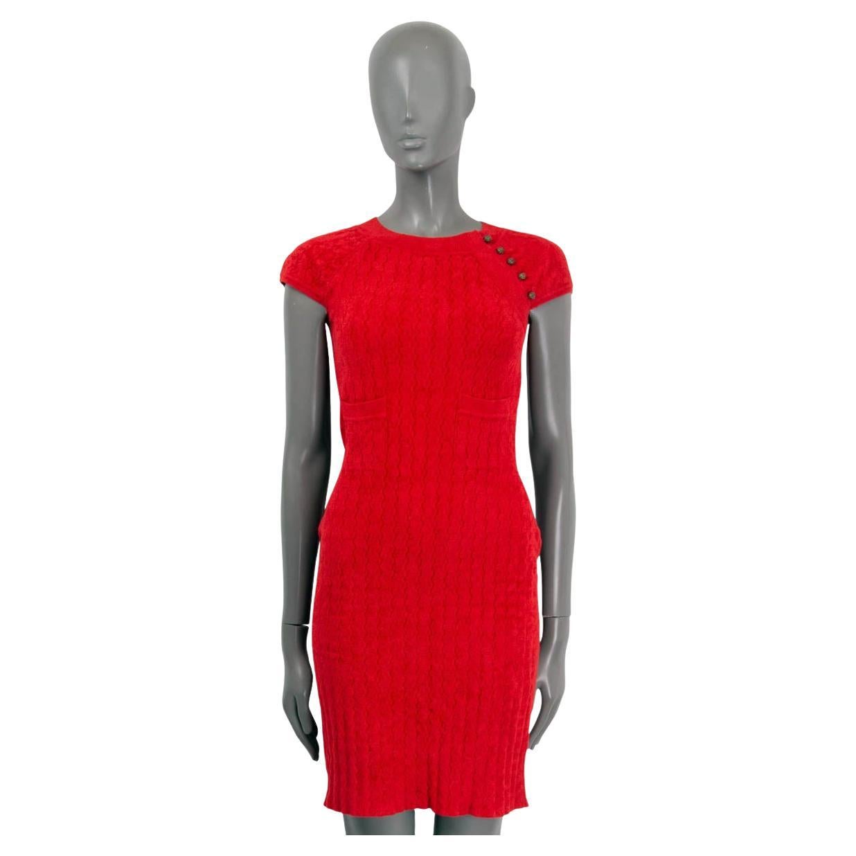 CHANEL red viscose 2010 10A SHANGHAI KNIT Dress 36 XS For Sale
