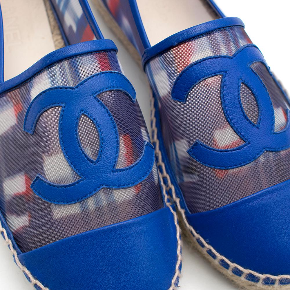 Chanel Red, White, and Blue Mesh Espadrilles SIZE 37 In Excellent Condition In London, GB