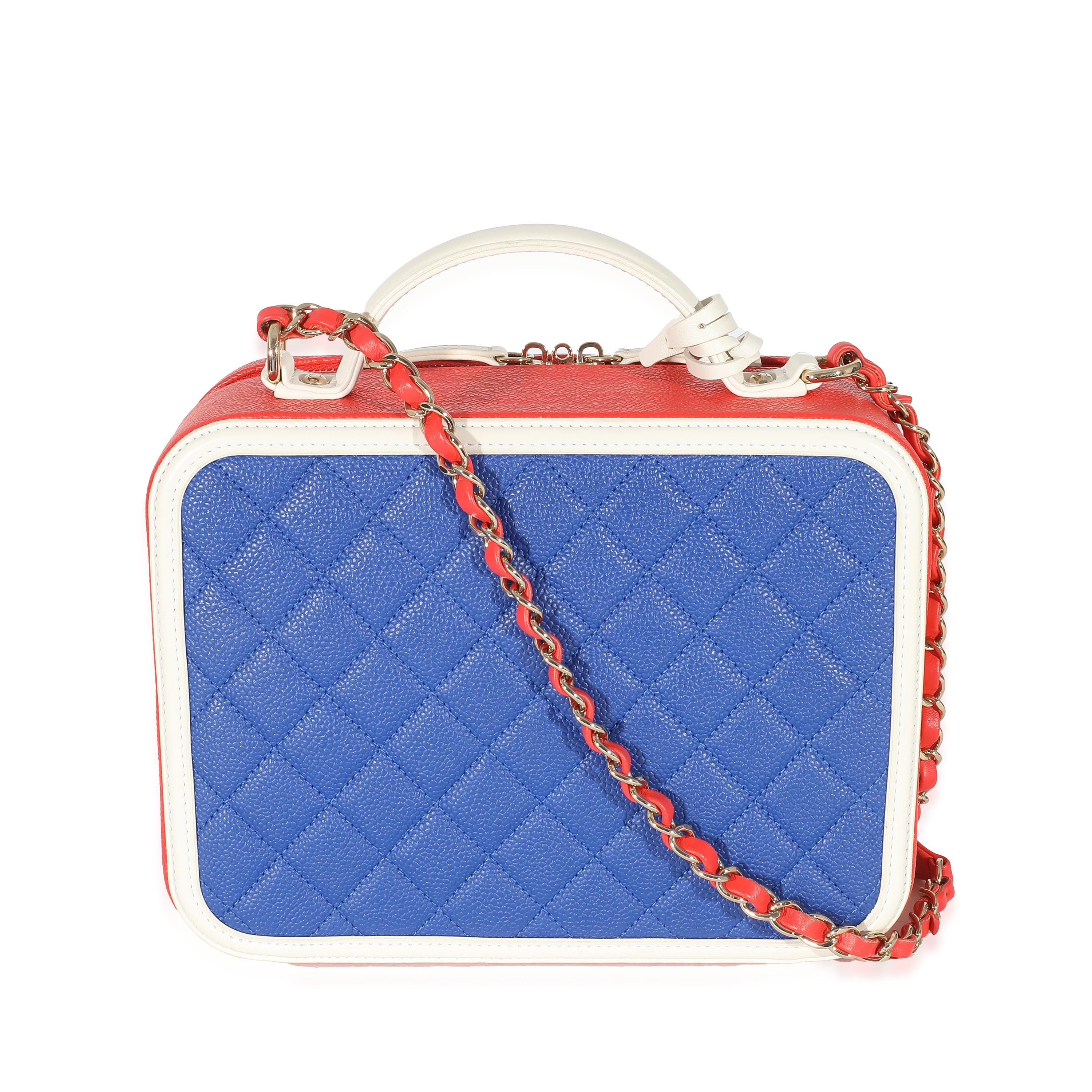 Chanel Red White Blue Quilted Caviar Large Filigree Vanity Case In Excellent Condition In New York, NY