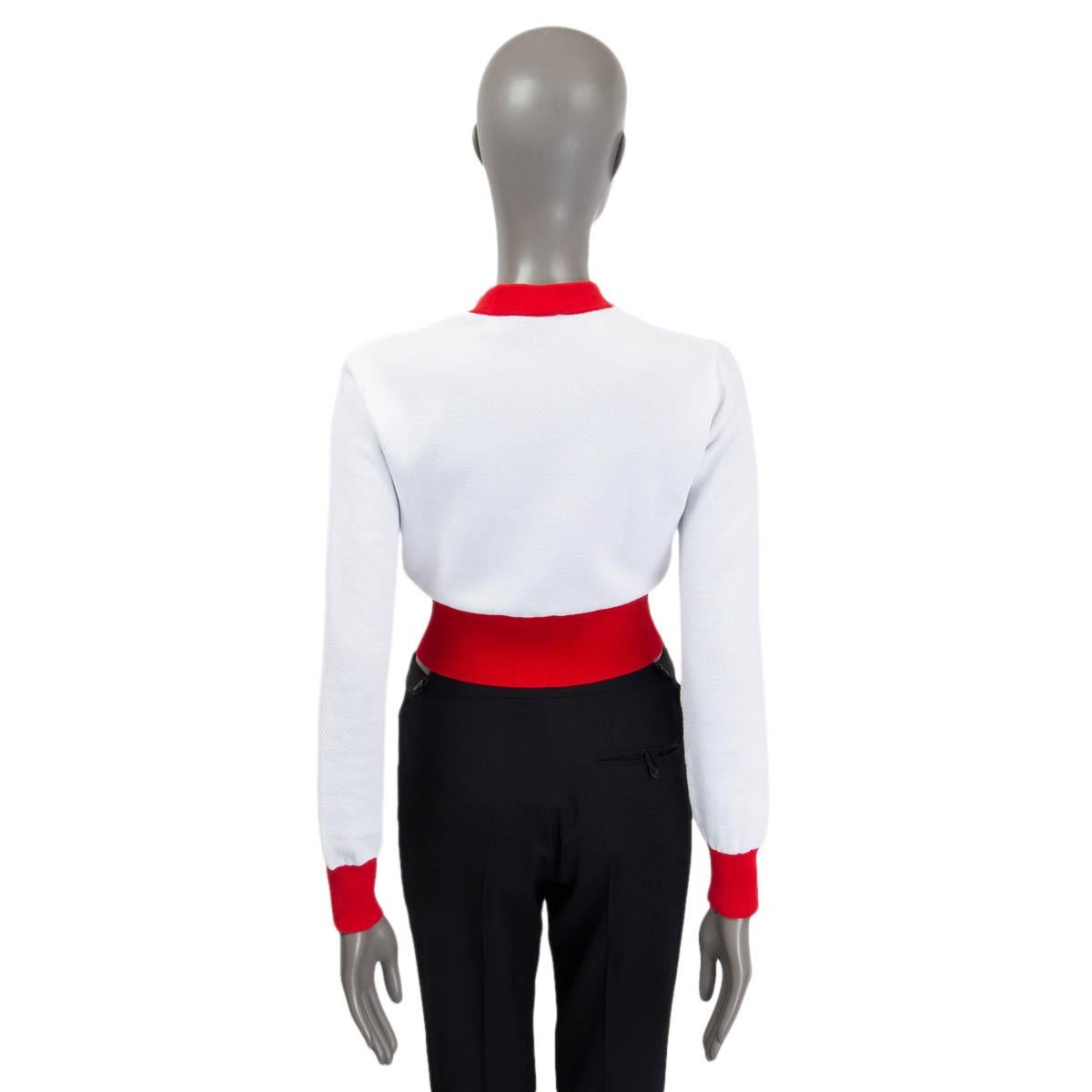 CHANEL Rot-weißer Baumwollpullover 2019 ICONIC LOGO CROPPED Strickjacke Pullover 36 XS im Angebot 1