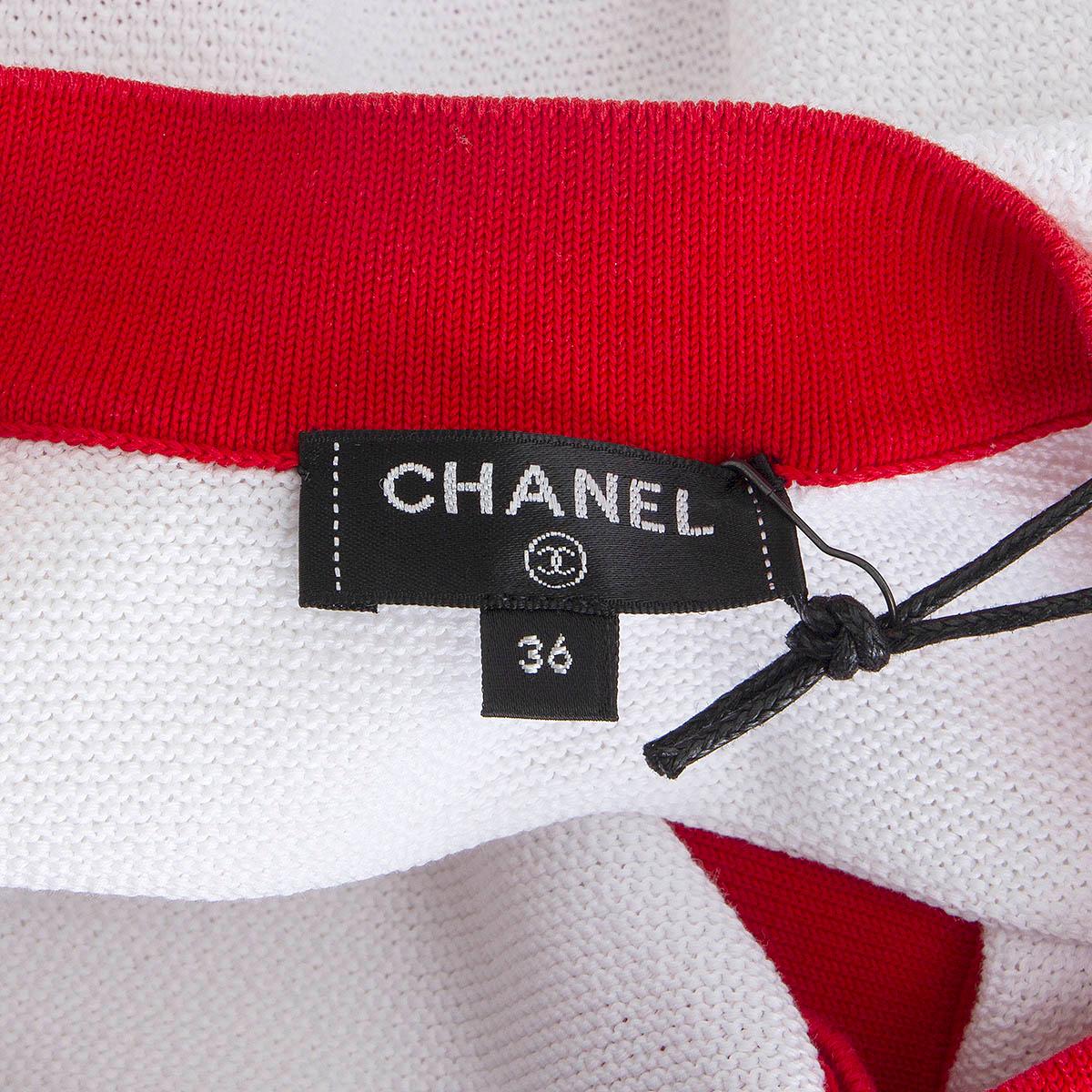 Women's CHANEL red white cotton 2019 ICONIC LOGO CROPPED Cardigan Sweater 36 XS For Sale