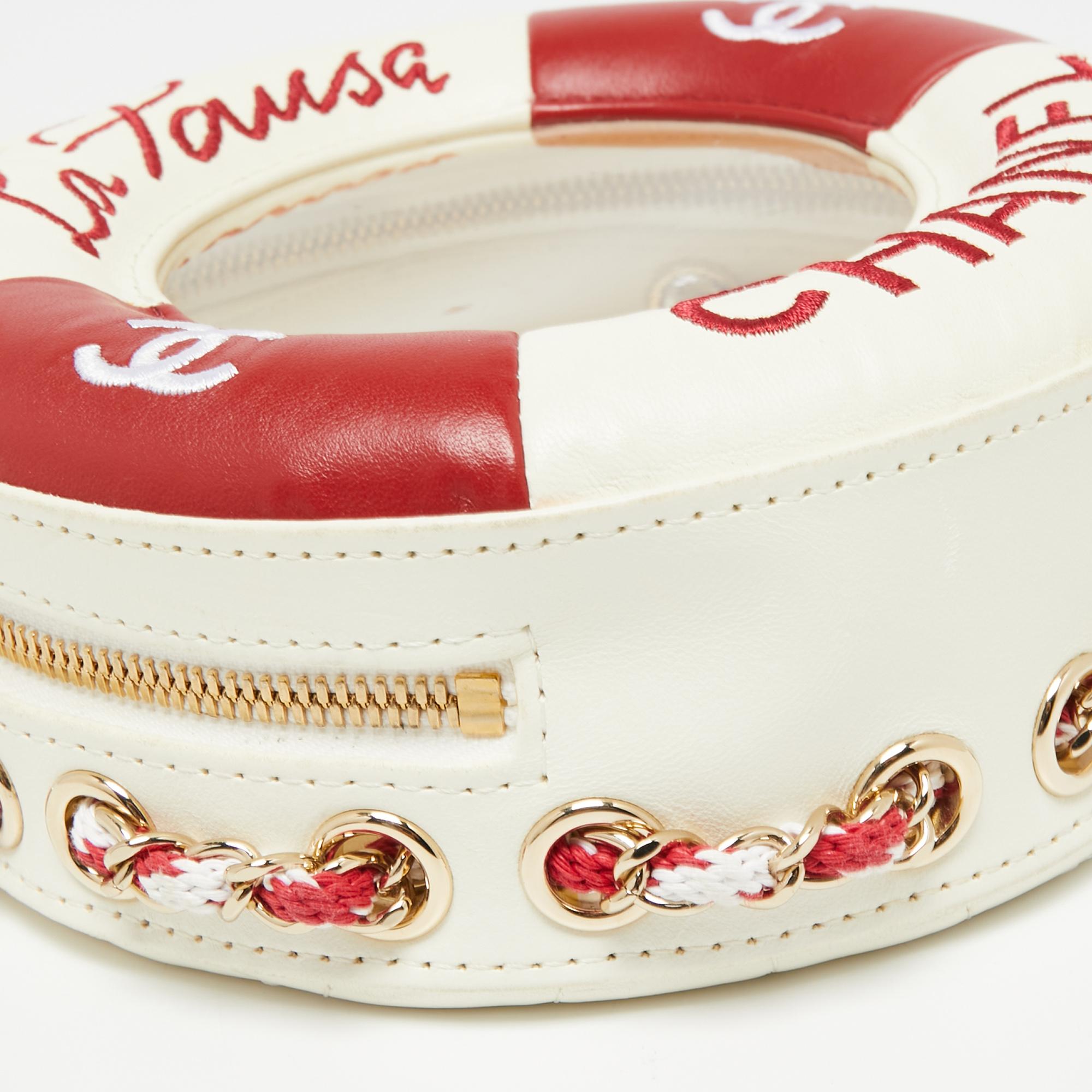 Chanel Red/White Leather Coco Lifesaver Round Bag 1