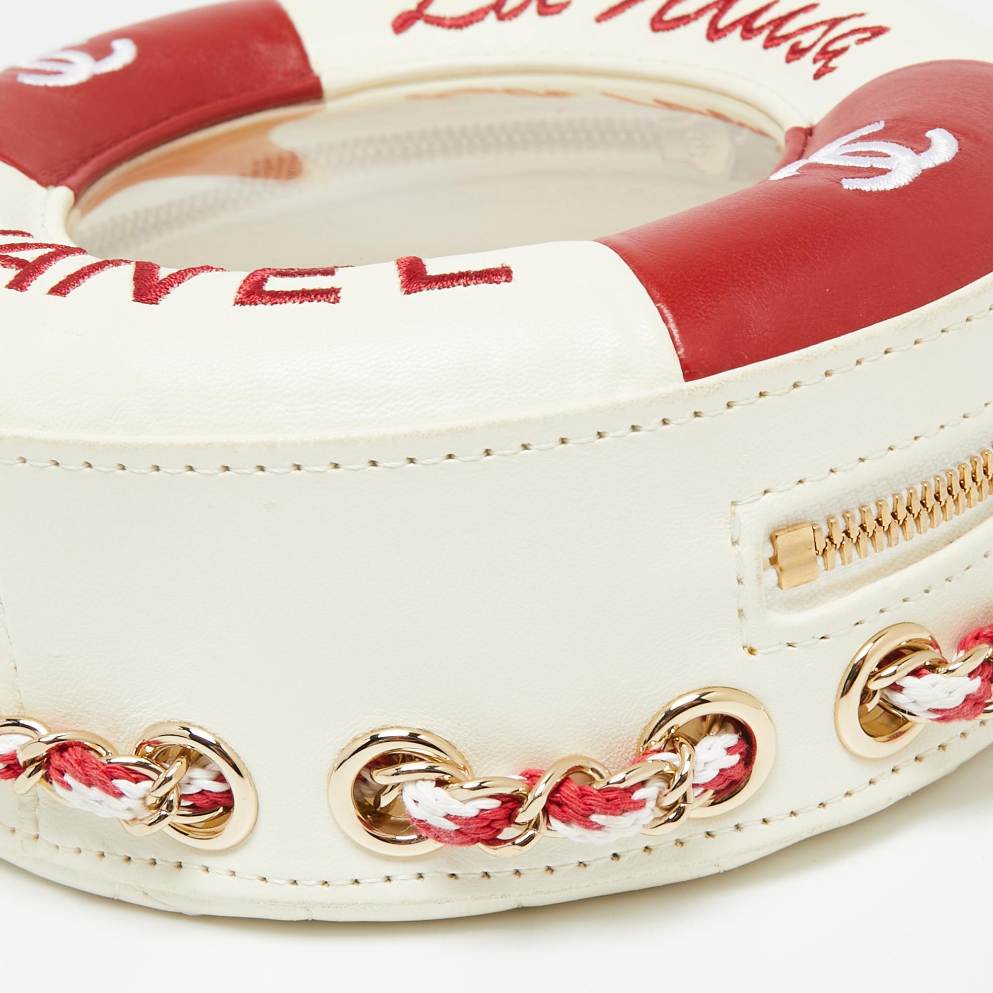 Chanel Red/White Leather Coco Lifesaver Round Bag 2