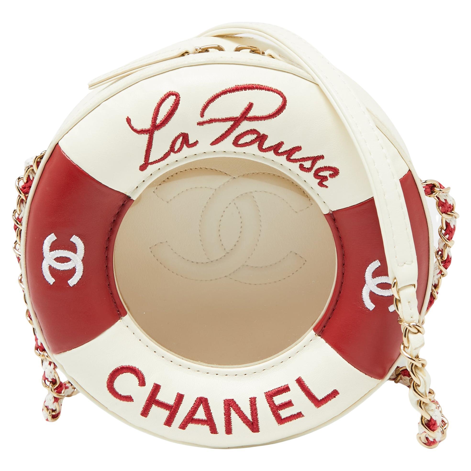 Chanel Red/White Leather Coco Lifesaver Round Bag