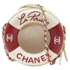 Chanel Red/White Leather Coco Lifesaver Round Crossbody Bag