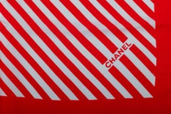 Chanel Red & White Logo Silk Scarf