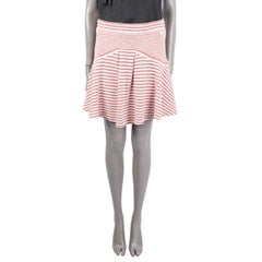CHANEL red white paper & cotton 2015 15P STRIPED KNIT Skirt 38 S