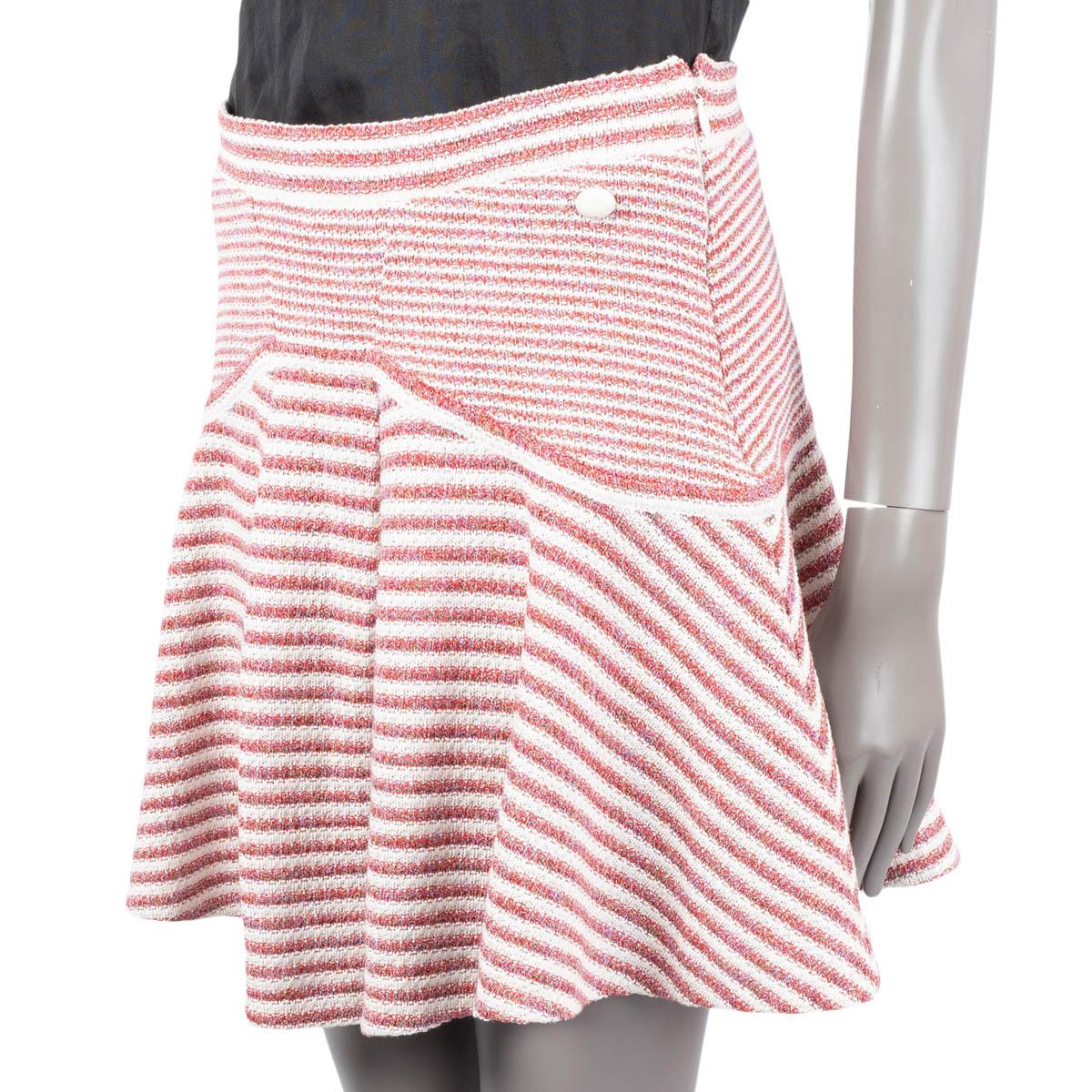 Women's CHANEL red white paper & cotton 2015 15P STRIPED KNIT Skirt 38 S For Sale