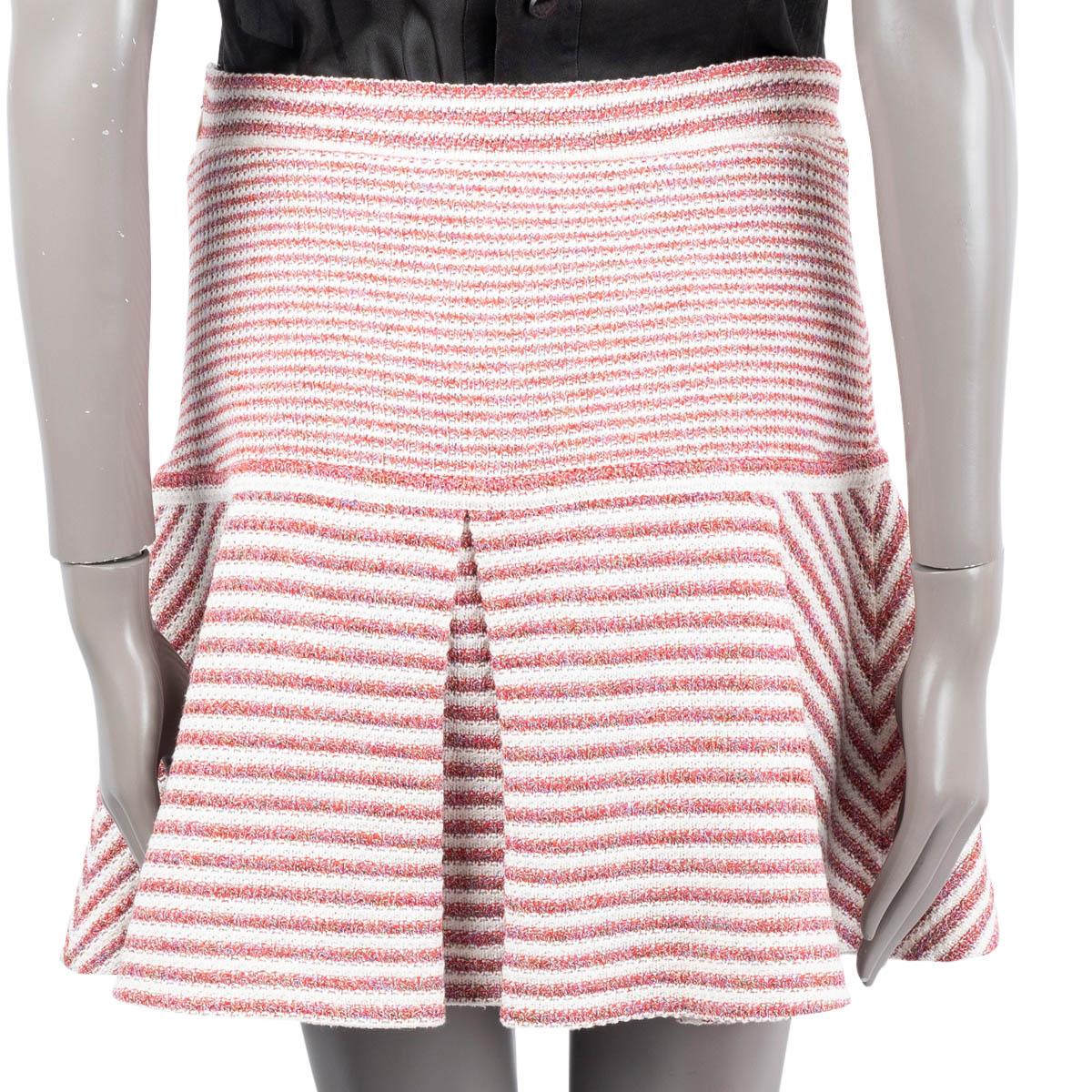 CHANEL red white paper & cotton 2015 15P STRIPED KNIT Skirt 38 S For Sale 1