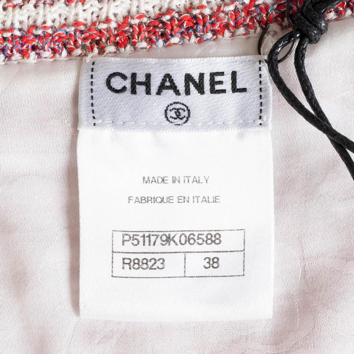 CHANEL red white paper & cotton 2015 15P STRIPED KNIT Skirt 38 S For Sale 2