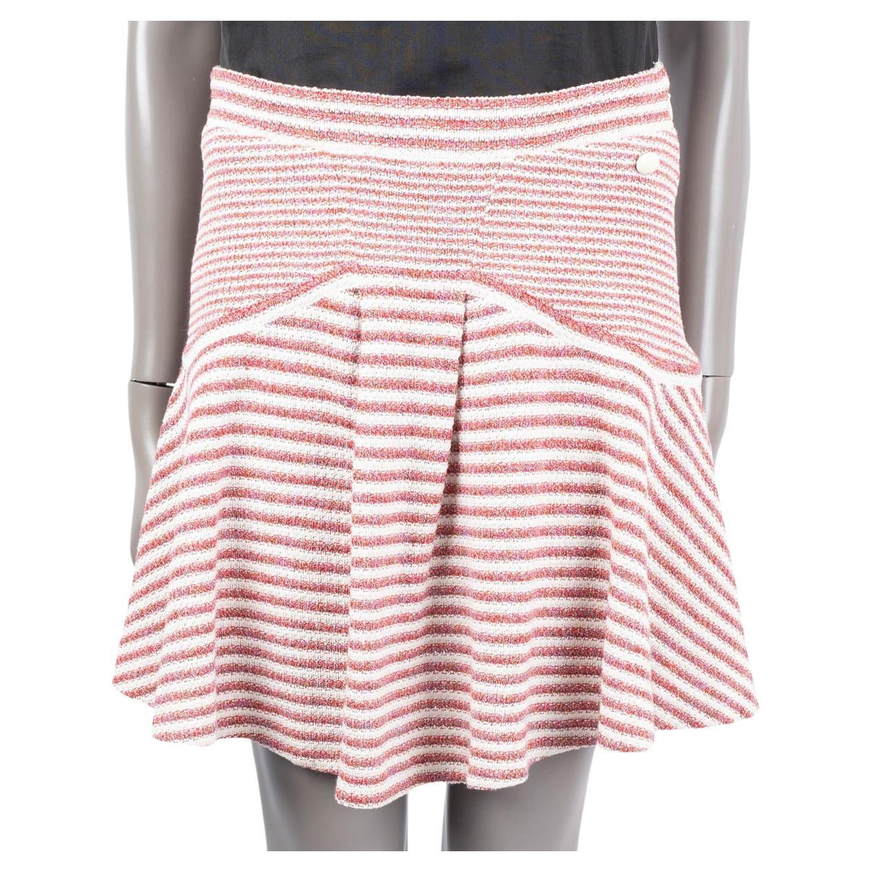 CHANEL red white paper & cotton 2015 15P STRIPED KNIT Skirt 38 S For Sale
