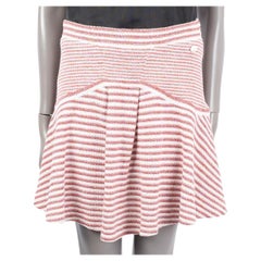 CHANEL red white paper & cotton 2015 15P STRIPED KNIT Skirt 38 S