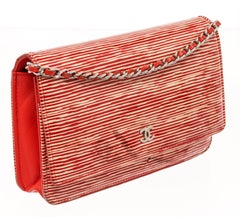 Chanel Red White Patent Leather Stripe WOC Shoulder Bag