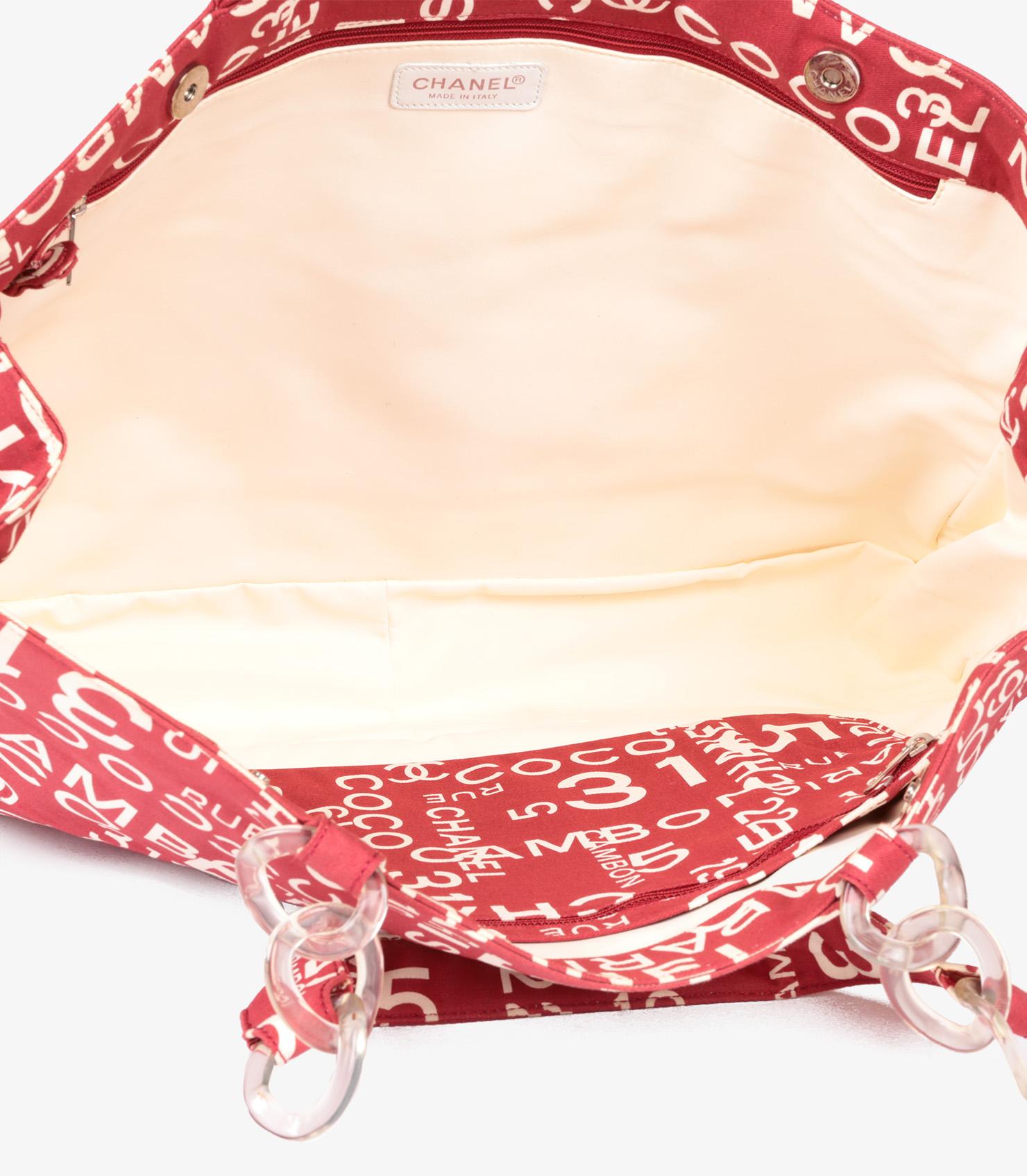 Chanel Red & White Patterned Canvas Vintage 31 Rue Cambon Beach Tote 6