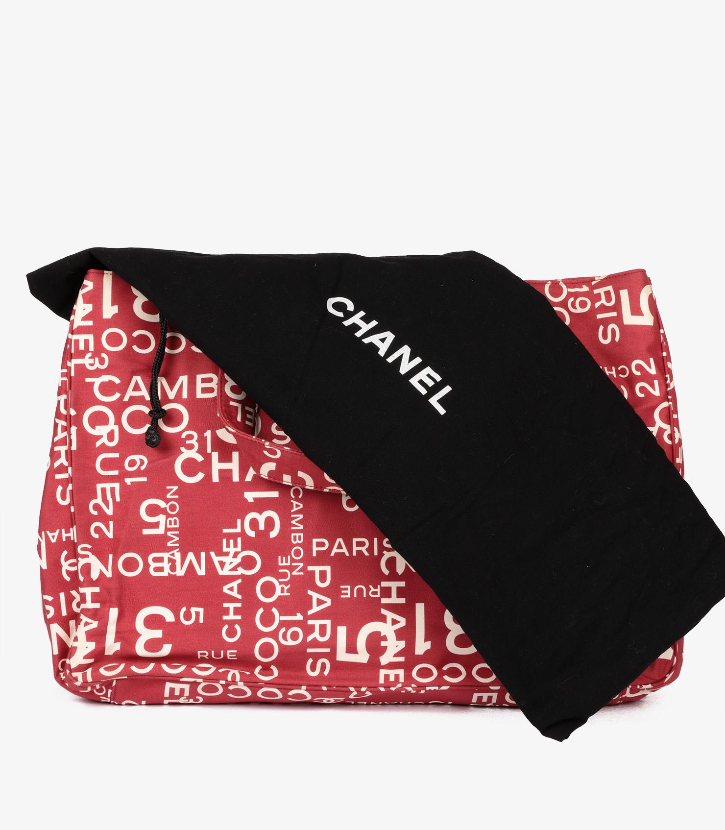 Chanel Red & White Patterned Canvas Vintage 31 Rue Cambon Beach Tote 7