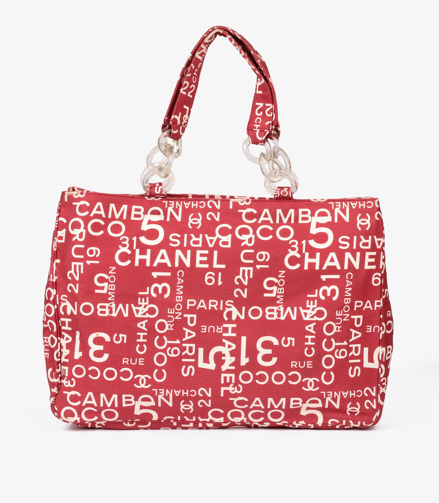 Chanel Red & White Patterned Canvas Vintage 31 Rue Cambon Beach Tote 3