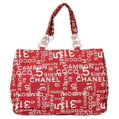 Chanel Red & White Patterned Canvas Retro 31 Rue Cambon Beach Tote