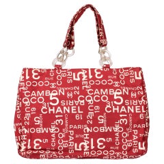 Chanel Rot & Weiß gemustertes Segeltuch Vintage 31 Rue Cambon Strandtasche aus Segeltuch