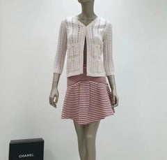 Chanel Red White Striped Knitted Flare Mini Skirt