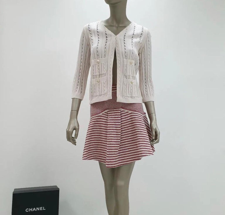 Chanel Red White Striped Knitted Flare Mini Skirt For Sale at 1stDibs