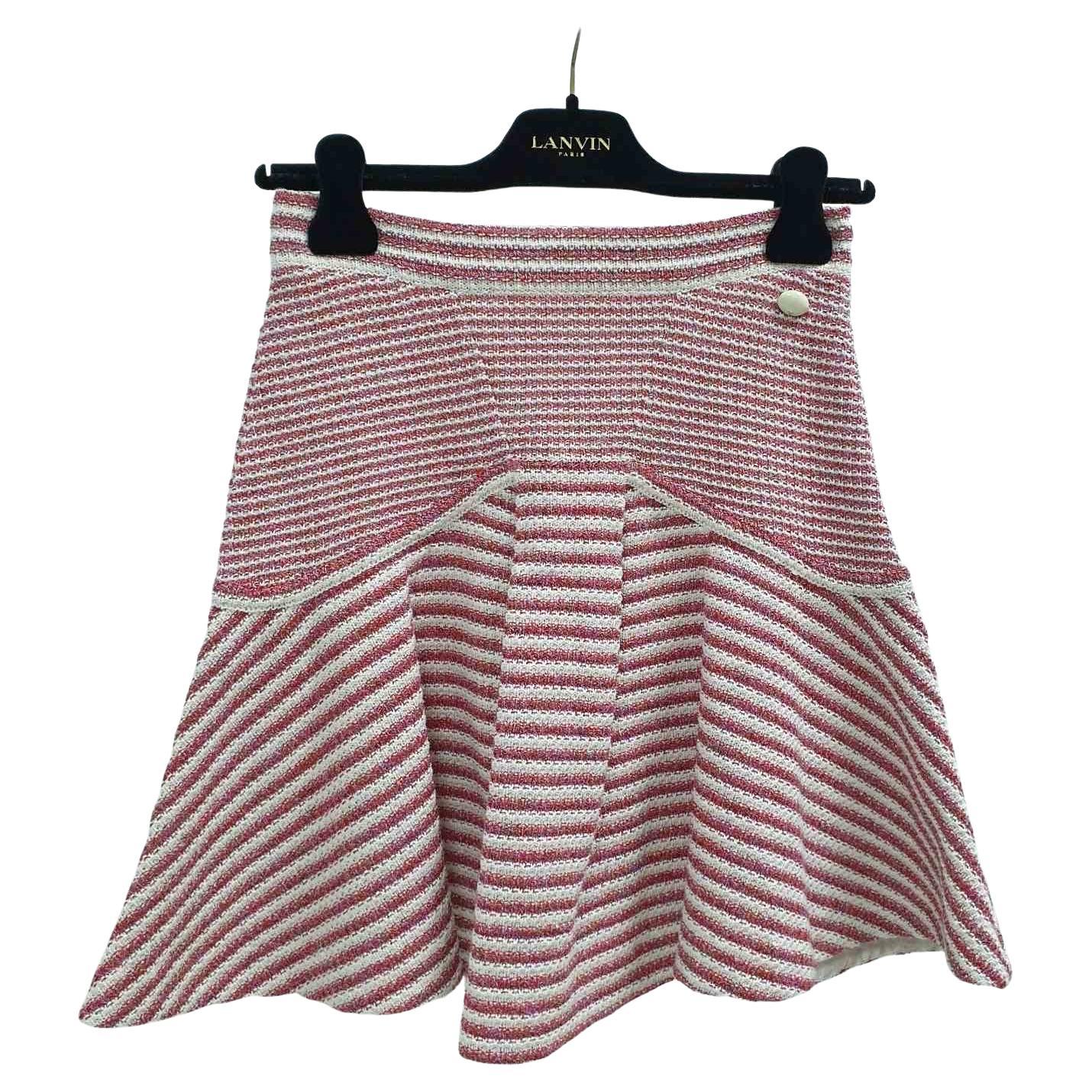 Chanel Red White Striped Knitted Flare Mini Skirt For Sale