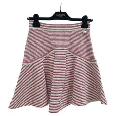Chanel Red White Striped Knitted Flare Mini Skirt