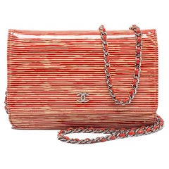 Chanel Red/White Striped Patent Leather Wallet on Chain