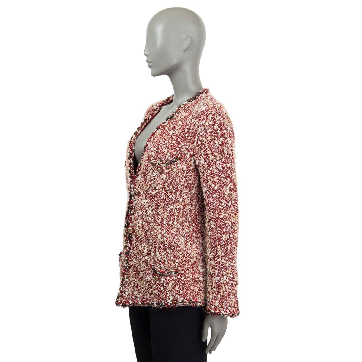 Women's CHANEL red & white wool 2014 DALLAS COLLARLESS TWEED Jacket M 14A For Sale