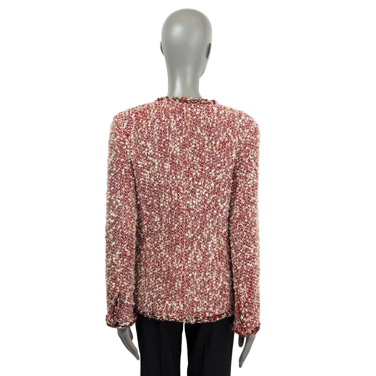 CHANEL red & white wool 2014 DALLAS COLLARLESS TWEED Jacket M 14A For Sale 1